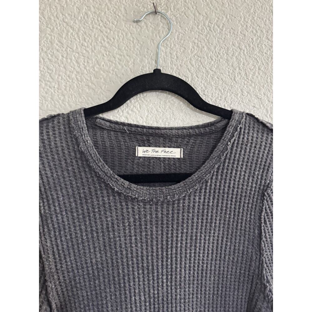 We The Free People Gray Waffle Knit Thermal Long Sleeve Medium Top #NE163 - Picture 7 of 15